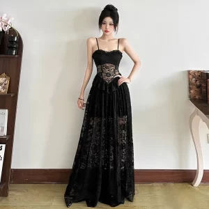 SylCue Sexy See Through Dress Women Jacquard Patchwork Sleveeless Backless Midnight Fashion Club Party Ruched Elegant Vestidos