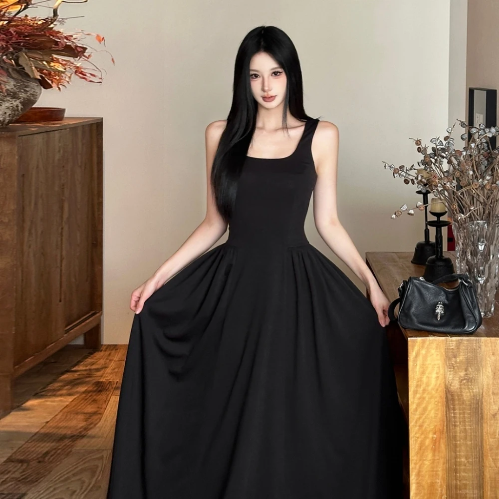 SylCue Ruched Elegant Dress Women Square Collar Off Shoulder Backless Robe Street Casual Solid Simple High Stretch Long Bodycon - Image 4