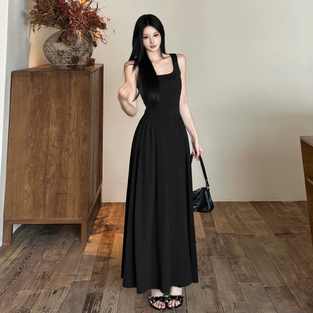 SylCue Ruched Elegant Dress Women Square Collar Off Shoulder Backless Robe Street Casual Solid Simple High Stretch Long Bodycon