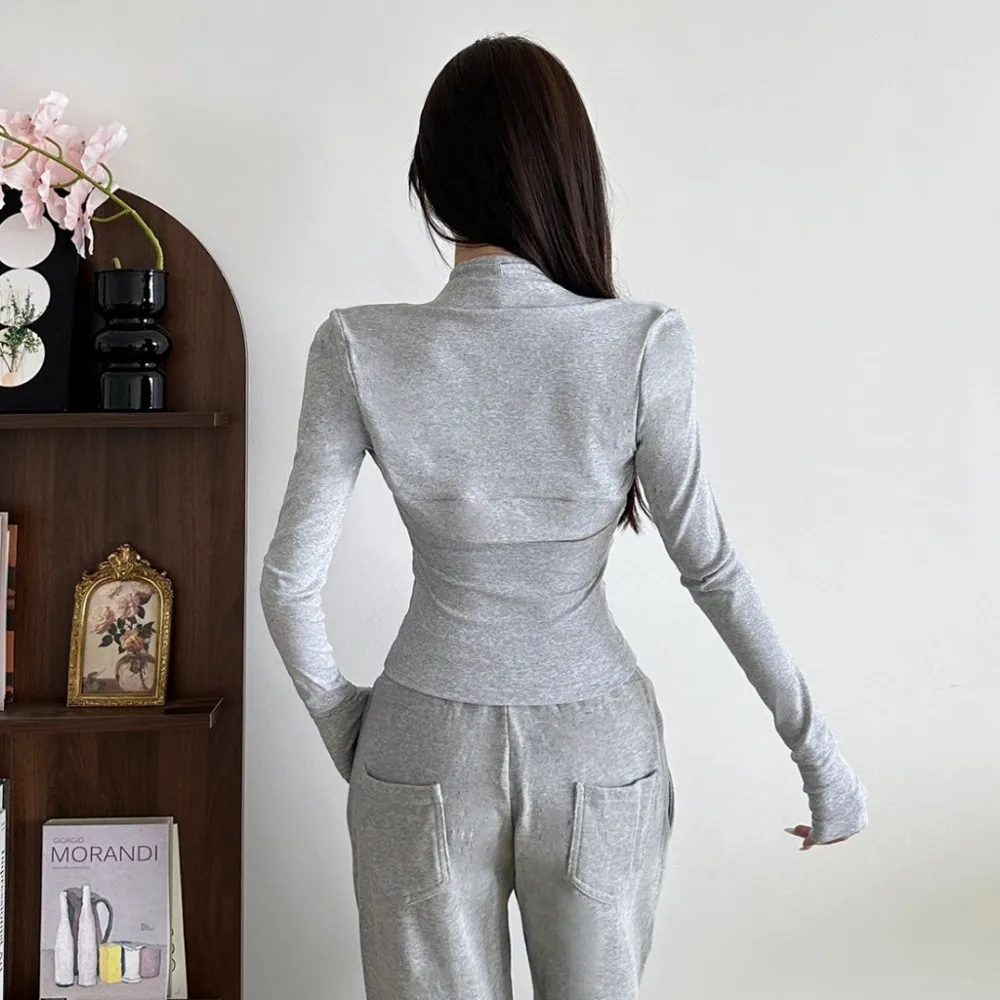 SylCue Women Casual Full Sleeve Shawl+Halter Low-Neck Skinny Stretch Tank Tops Street Fashion Y2K Simple Style Classic Outfits - Image 5