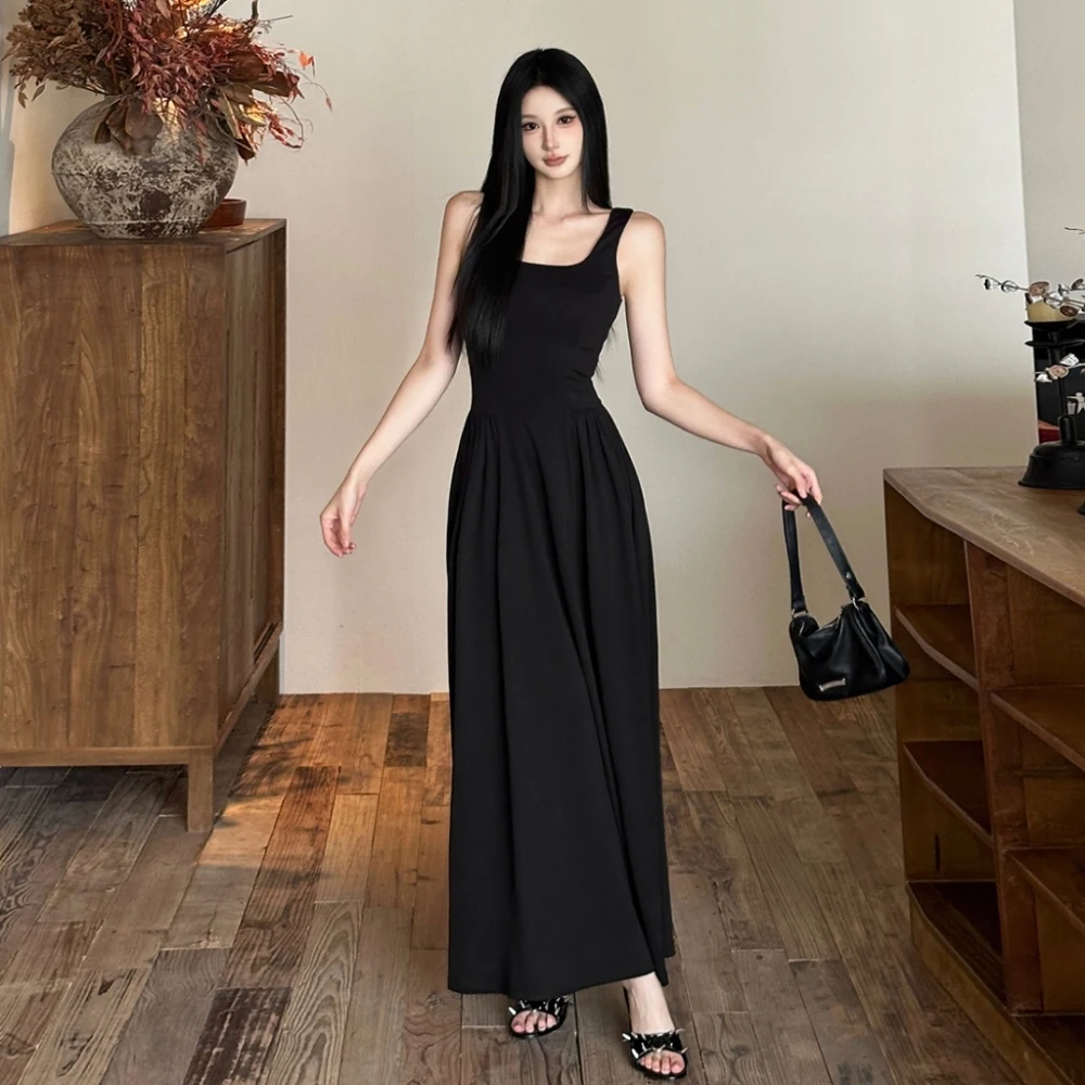 SylCue Ruched Elegant Dress Women Square Collar Off Shoulder Backless Robe Street Casual Solid Simple High Stretch Long Bodycon - Image 5