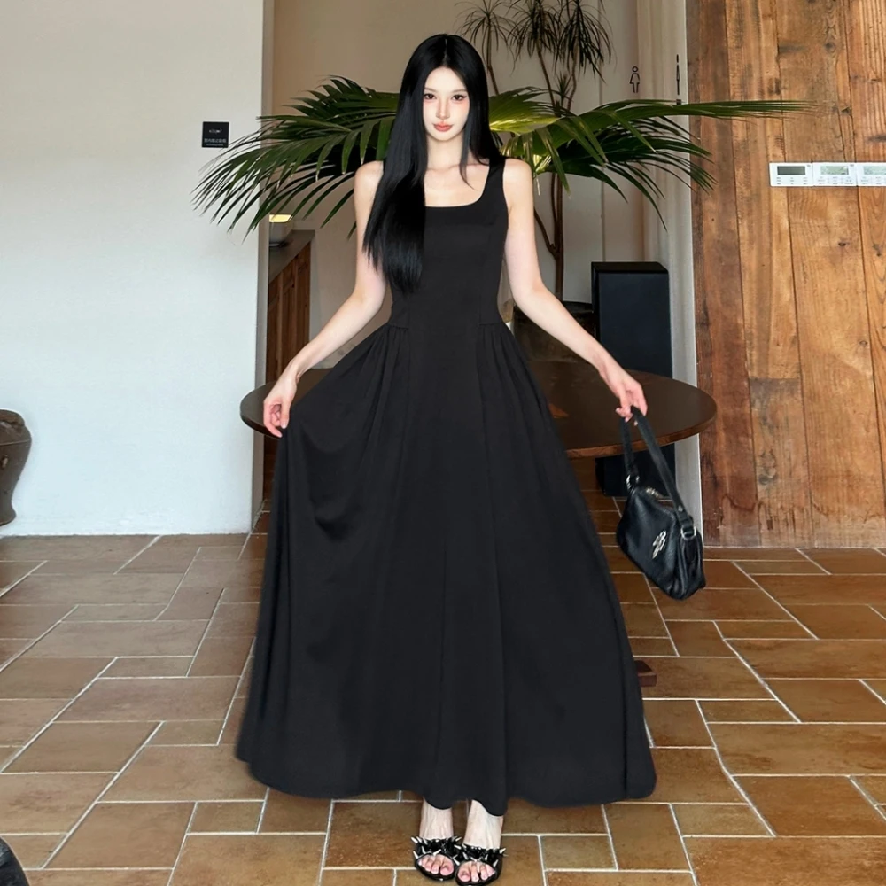 SylCue Ruched Elegant Dress Women Square Collar Off Shoulder Backless Robe Street Casual Solid Simple High Stretch Long Bodycon - Image 6