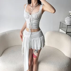 kf-Sd2b78ef7f8af4665a4752e10b4538002Z SylCue Sweet Style 2 Piece Set Women Mesh Patchwork Backless Tank Tops+Kink Tierred Mini Skirts Summer Holiday Fashion Outfits