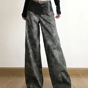 Sylcue Classic Vintage All-match Casual Trendy Cool Youth Vitality Women's Patchwork Gender-free Wide Leg Pants Trousers