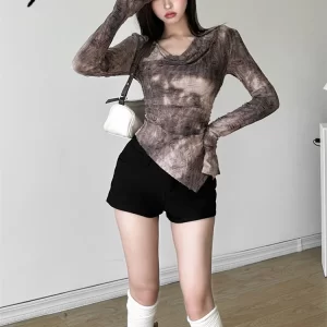 Sylcue Retro Sweet Gentle Cute Youth Girl High Street Travel Cool Confident Personality All-match Casual Women Winter Base Shirt